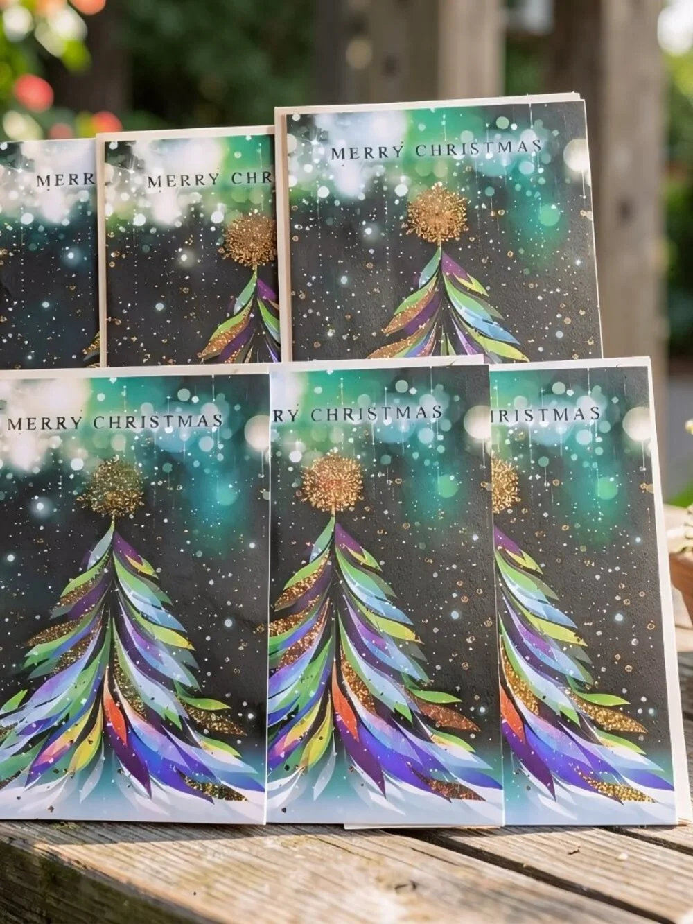 Leanin' Tree Christmas Cards Set of 6 Colorful Christmas Tree Design w/ Envelope
